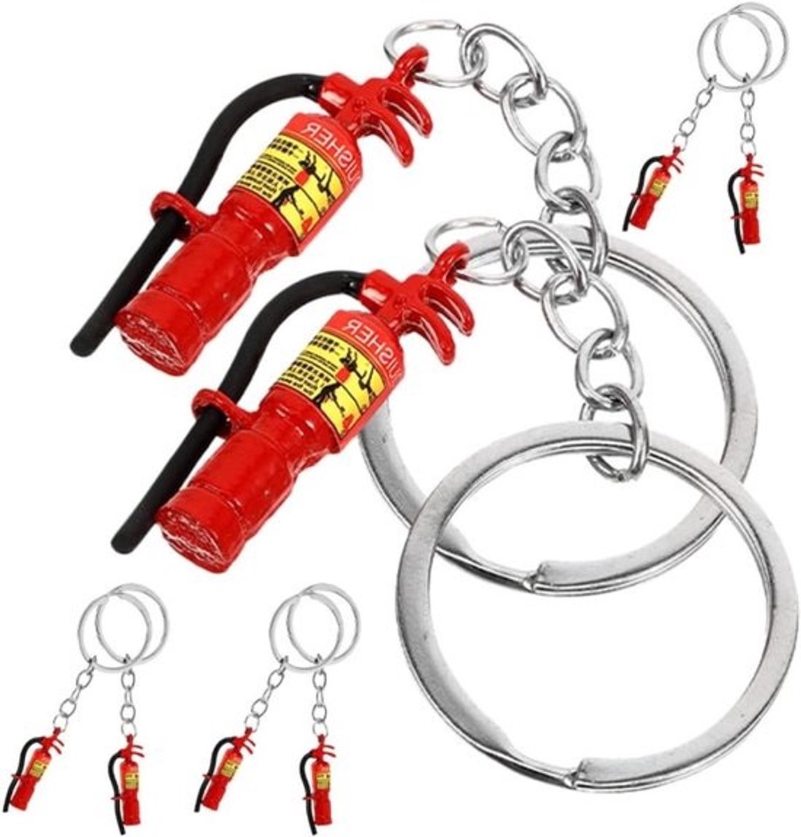 Brandblusser Sleutelhangers - Brandweer Hanger - Dagelijks Gebruik - Brandweerman Motief - 8 Stuks - Rood