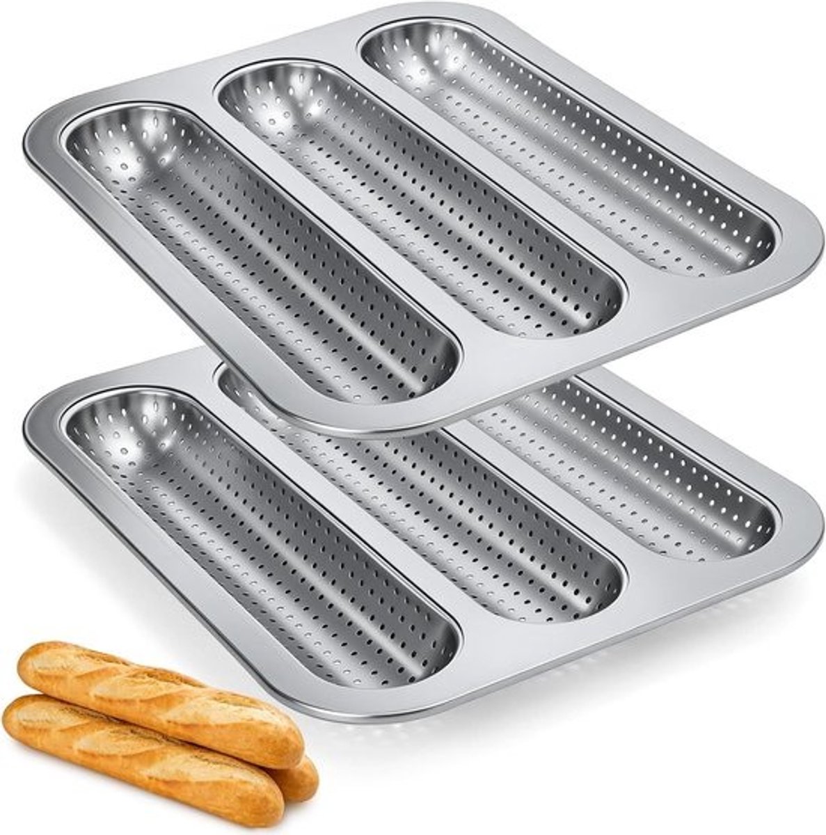 Baguette Bakvorm - Frans Brood Pan - Brood Bakken - Geperforeerd Ontwerp - 32 x 25 x 4 cm - Zwart