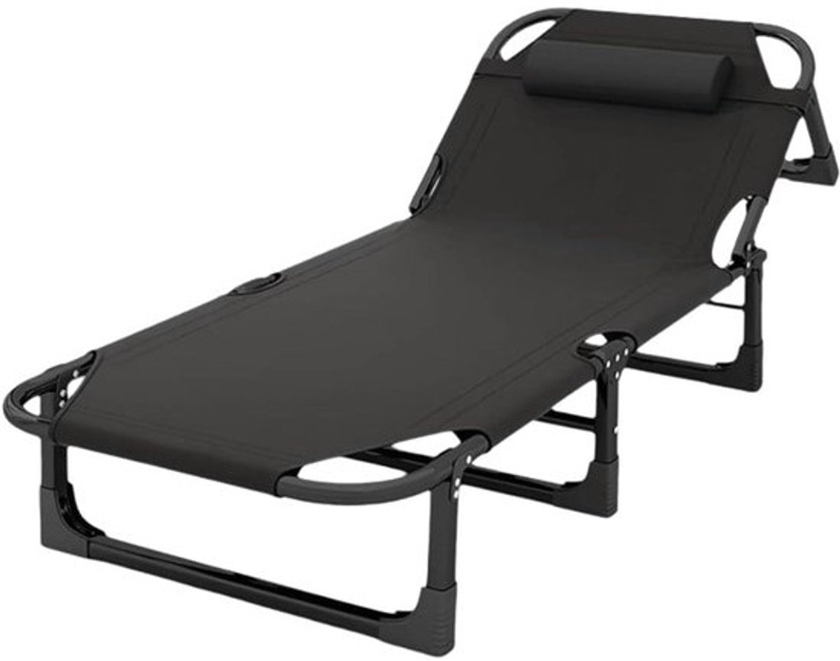 Opvouwbaar Campingbed - Vouwbed Kamperen - Ontspannen Buiten - 4-Niveau Rugleuning - 190 x 75 cm - Zwart