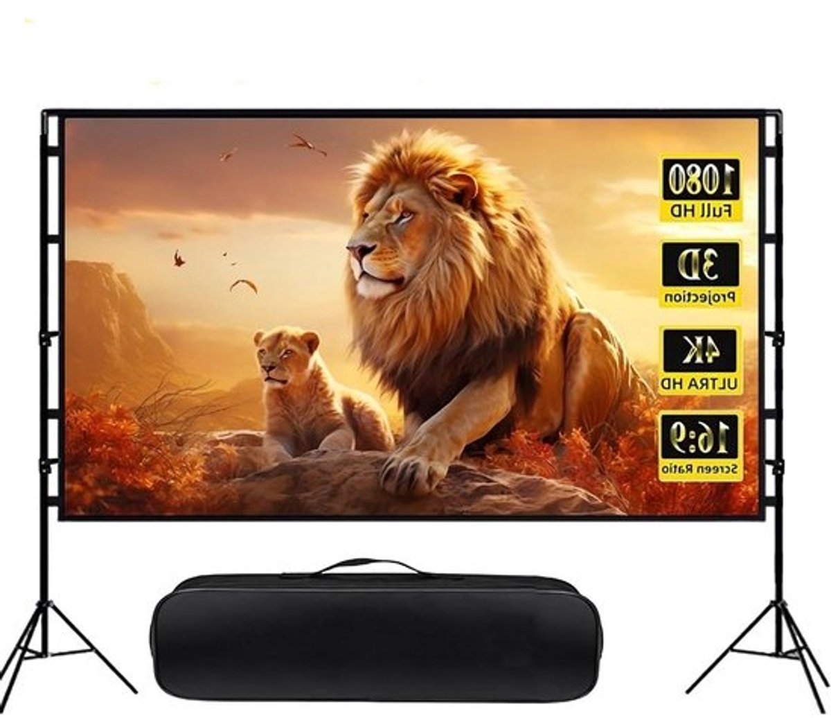 Projectiescherm met Standaard - Draagbaar Scherm Filmdoek - Thuisbioscoop Buiten - Kreukvrij 160° Kijkhoek - 72 inch - Wit