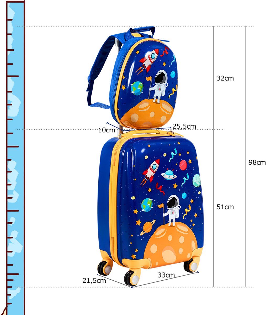 SureDeal® - Kinderkoffer - Stuks Kinder Bagage - Kinderen Hand Bagage - Multi Directionele Wielen - 51x33x21,5 cm - Bruin