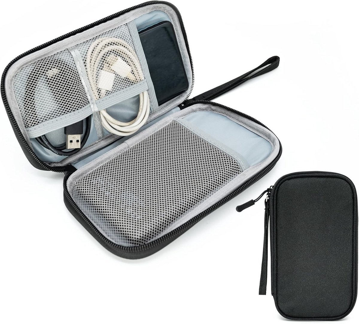 Compacte Waterdichte Reis Kabelopslag Tas - Organizer voor Elektronische Accessoires, Oplaadkabels en Gadgets - Zwart, Één Maat