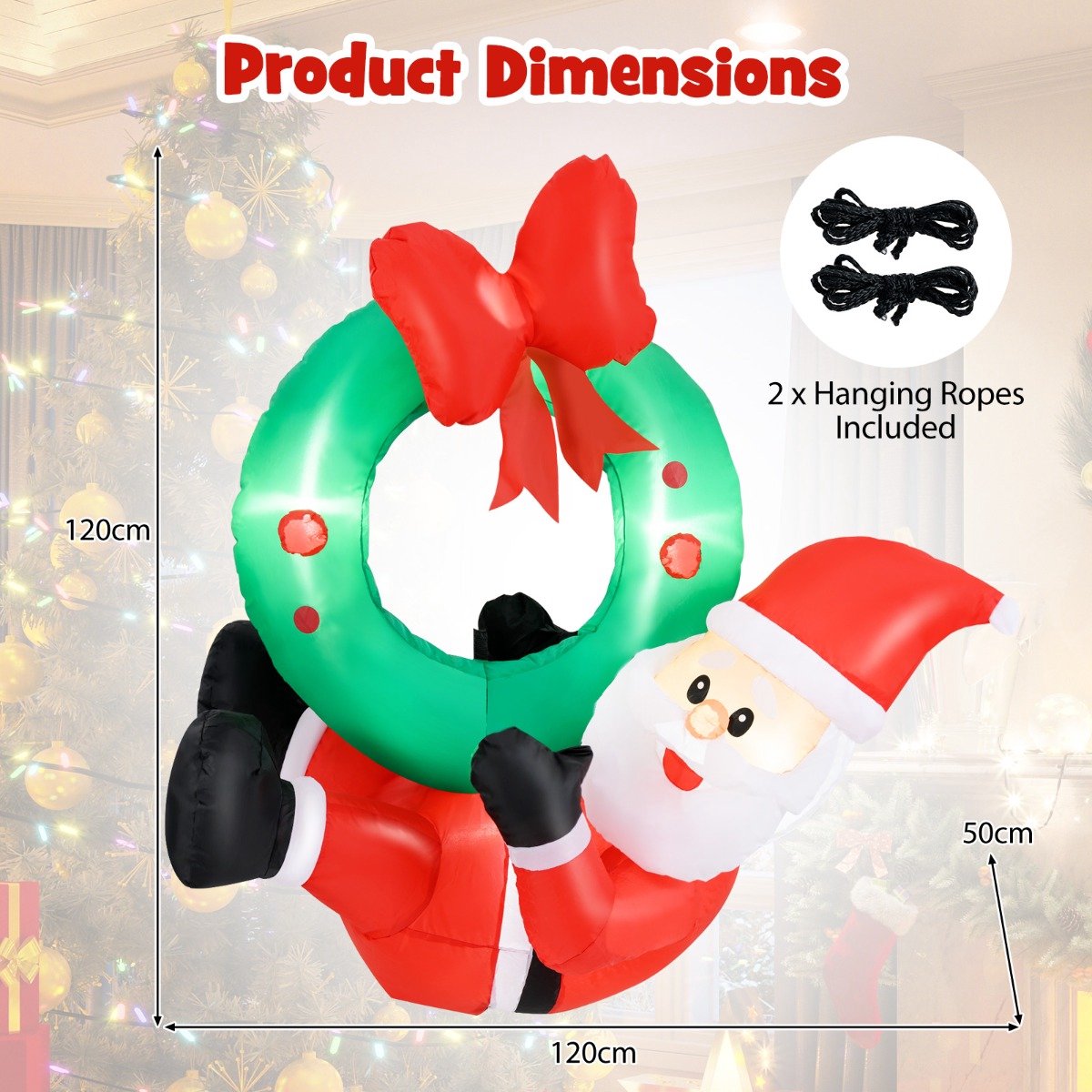 SureDeal® - Kerstbom - Led kerstboom - Opblaasbare Kerstman krans - Kerstkrans - Rode Strik - 120x50x120 cm - Zoals Afgebeeld op de Foto – foto 4