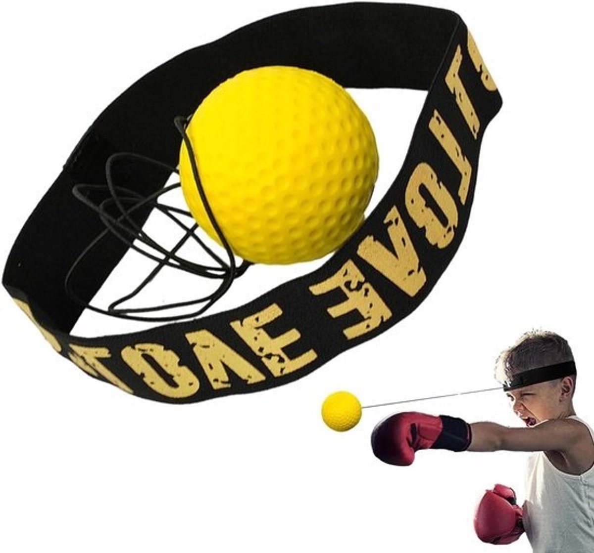 Boks Trainingsbal - Reflex Bal Hoofdband - Hand-Oog Coördinatie - Verbetert Reactietijd - 8 cm - Geel