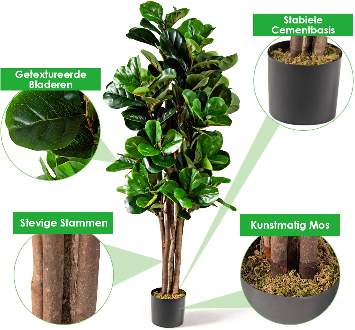 SureDeal® - Kunstplant - Hoog Kunstmatige Vioolblad - Zachte Bloempot - Groen