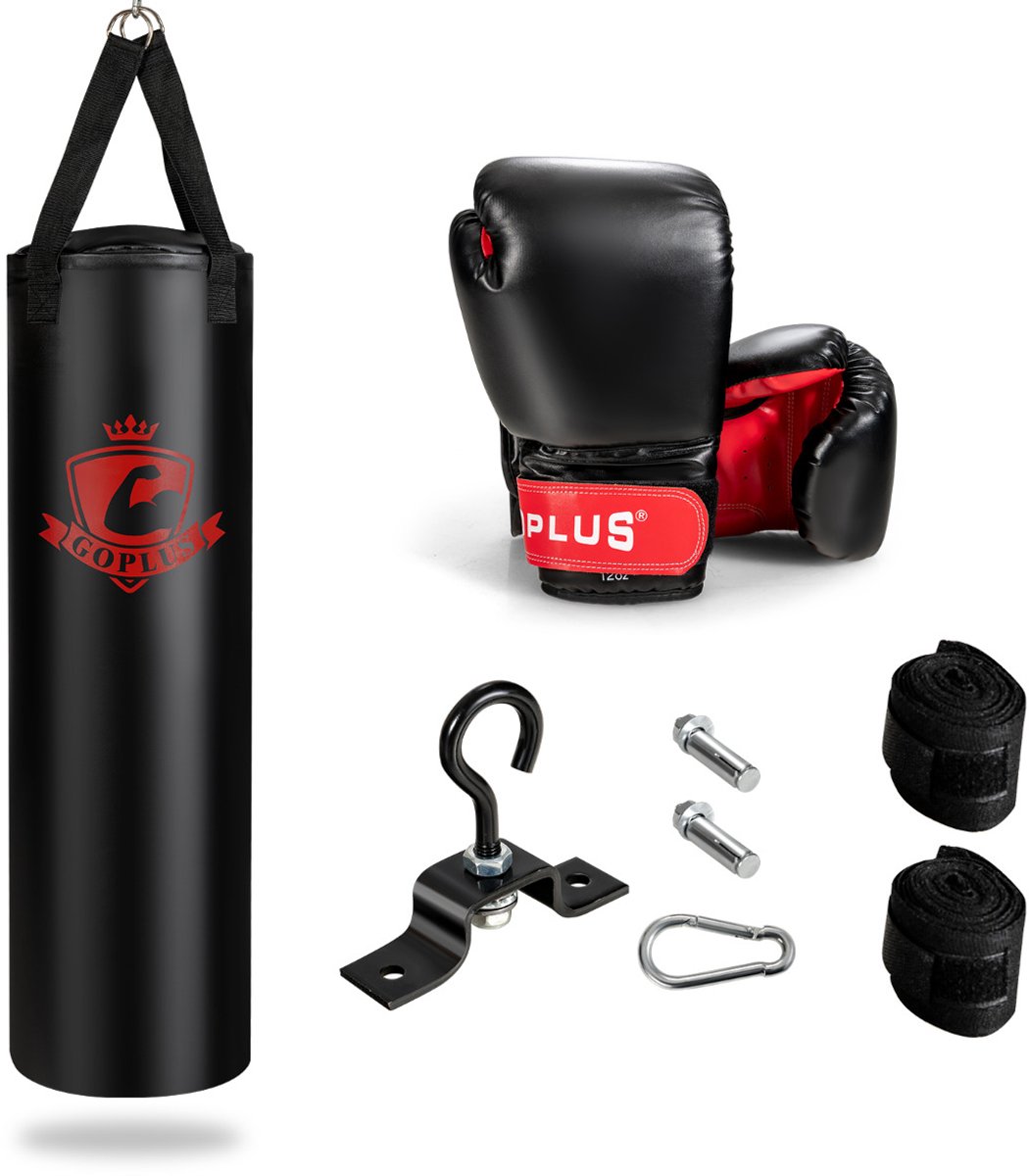 SureDeal® - Boks - Bokszakkenset Bokszak - Bokshandschoenen amp Handriemen - 30x30x100 cm - Donkerbruin