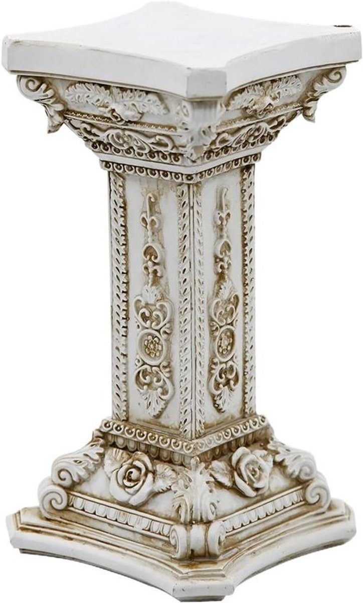 Griekse Zuil Voetstuk - Romeinse Pijler Standbeeld - Decoratieve Display - Bloemensnijwerk Detail - 266 x 186 x 191 cm