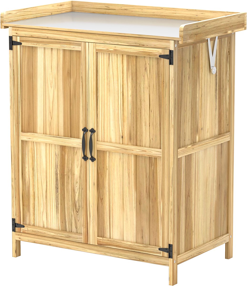 uinhuis - Tuinschuur - Houten Schuurkast - Tuinberging - Gereedschapshuur - 2 planken - met metalen werkblad - 43 x 74cm - Natuurlijke afwerking