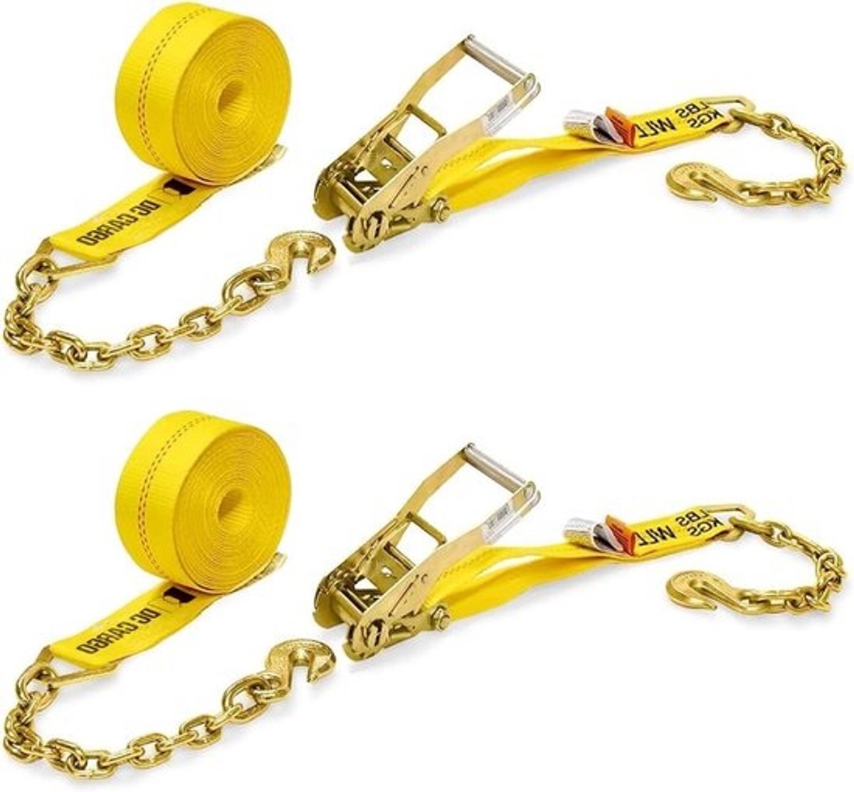 Ratelspanbanden met Ketting - Ladingzekering Riemen - Zware Lading Vervoeren - Versterkte Naden - 2 stuks - Geel