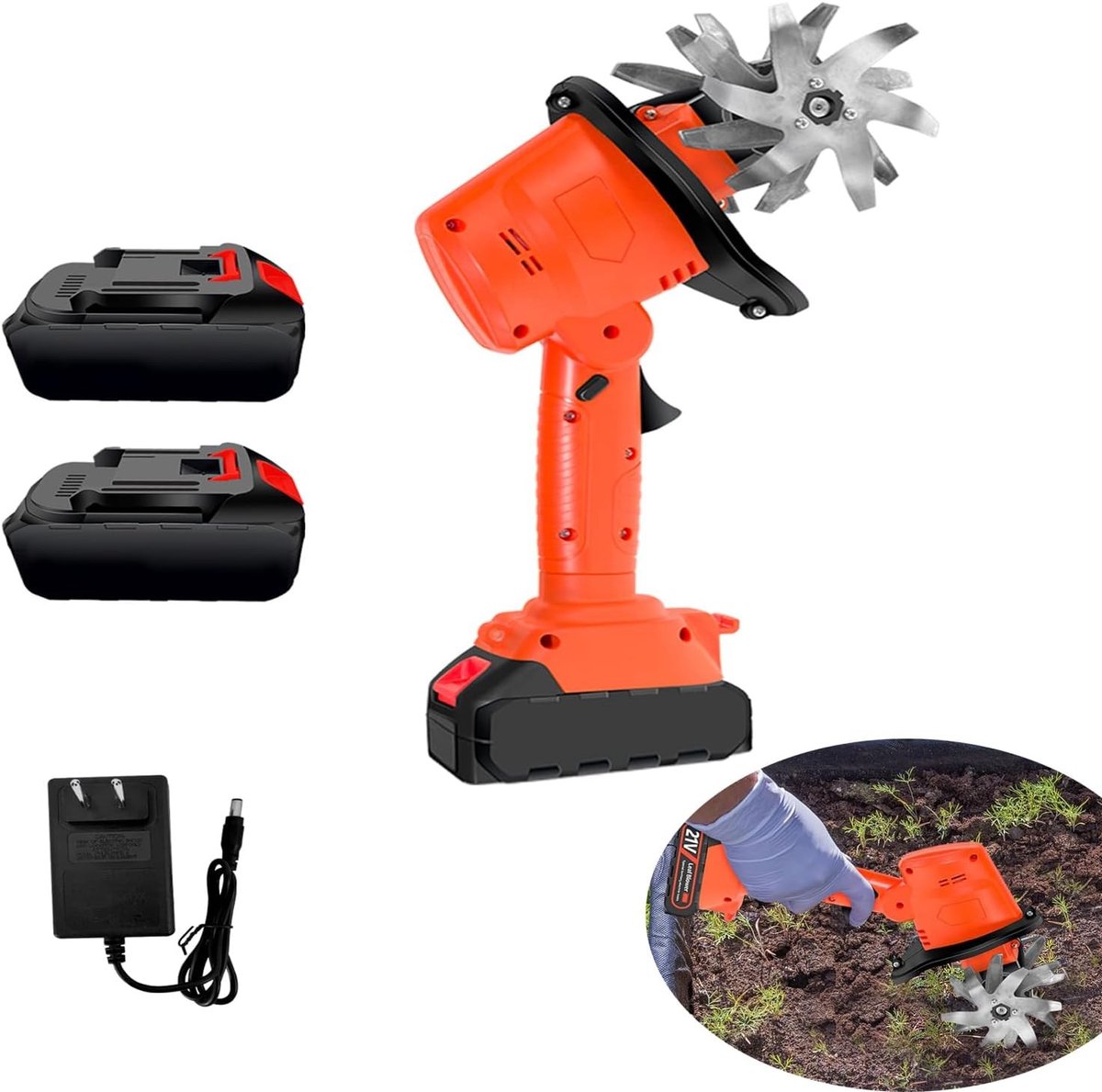 Krachtige 21 V Accu Grondhakker met 2 x 3000 mAh Batterij voor Tuinonderhoud, Onkruidbestrijding en Grondbewerking