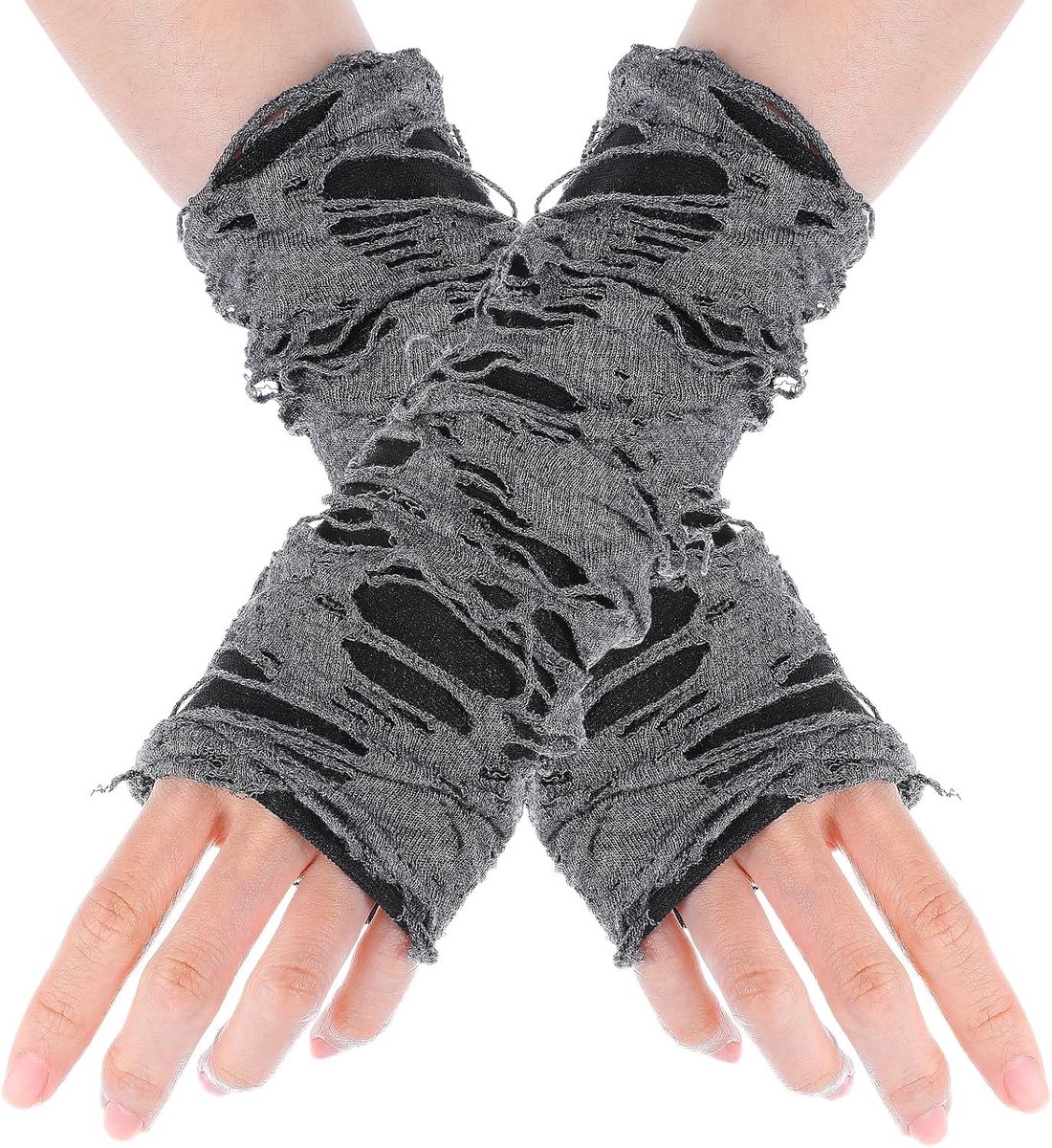 Punk Fingerless Gloves voor Dames, Gescheurde Gothic Halve Vingerhandschoenen voor Cosplay en Halloween Feest, Geschikt voor Mannen en Vrouwen
