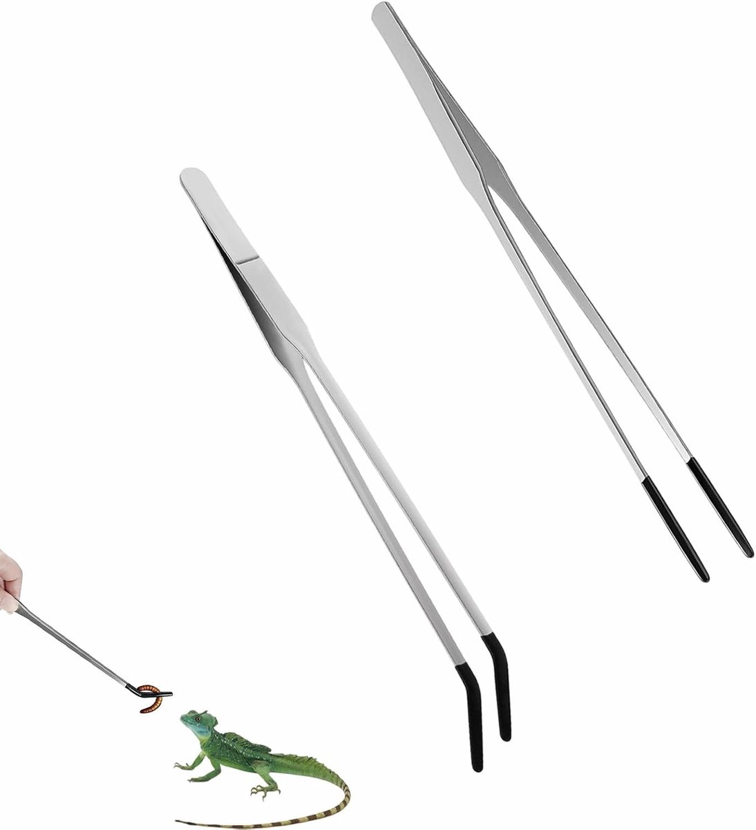 Lang roestvrijstalen pincetten met rubberen punt voor aquariums, reptielen en plantenverzorging - 2 stuks, ideaal voor aquariumpincet en voedertang