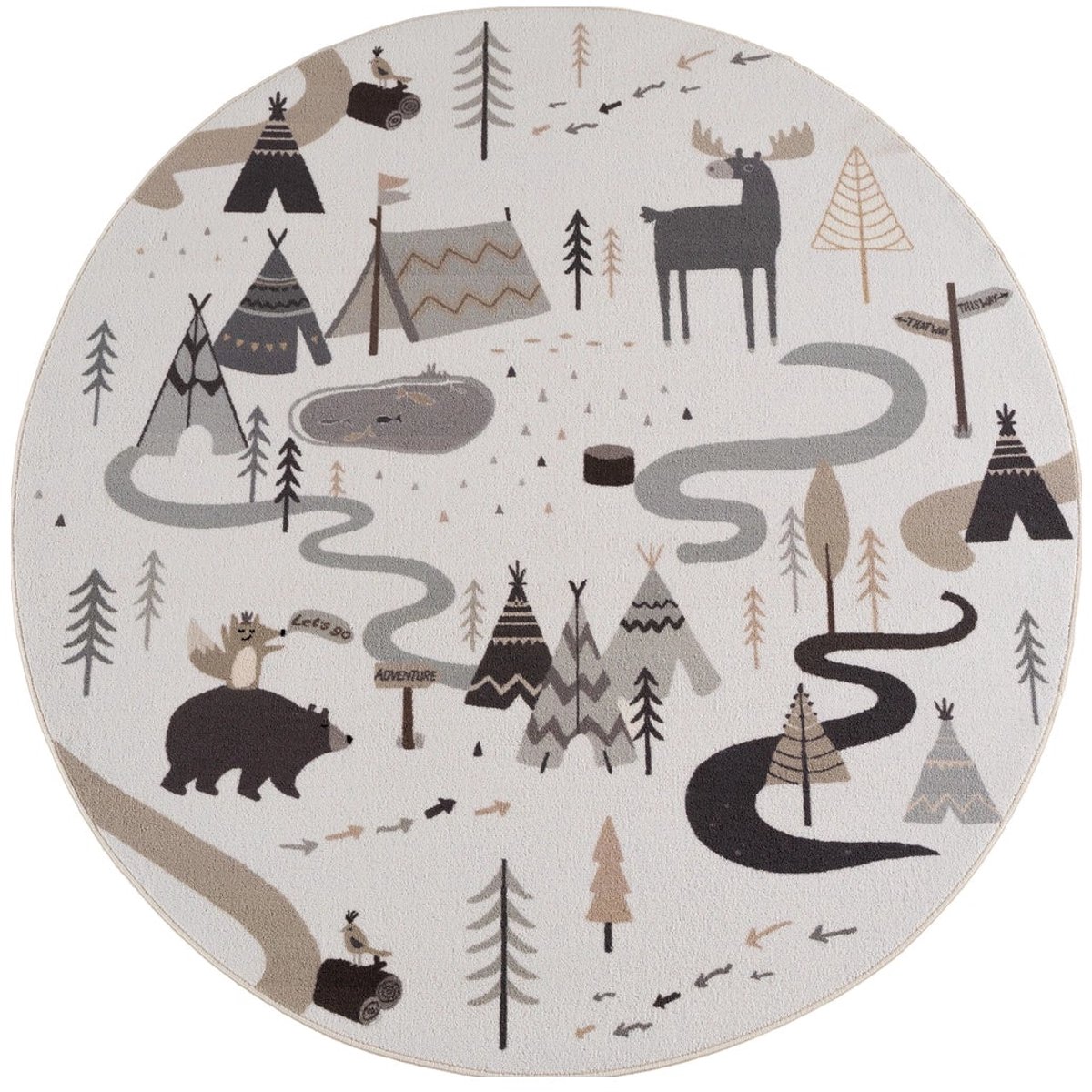 Dutch XXL Rond Speelkleed | Coco | Camping | Crème | 200x200 cm