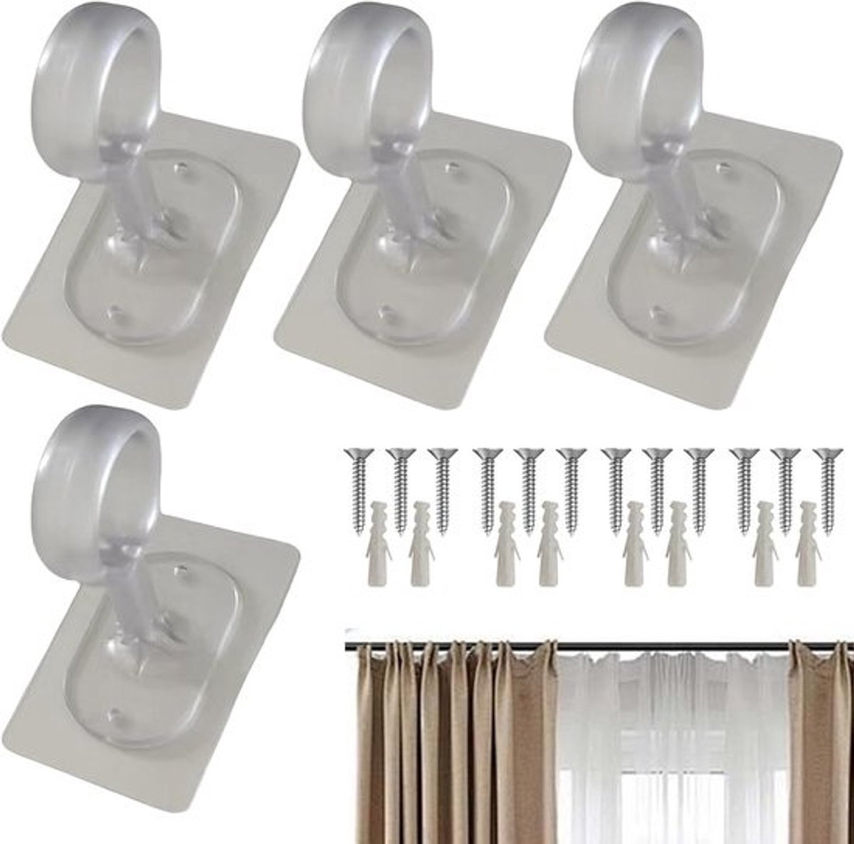 Plafond Gordijnroede Beugels - Roedehouders Kast Ophangers - Gordijnen Ophangen - Boorvrije Installatie - 25-32 mm - Transparant
