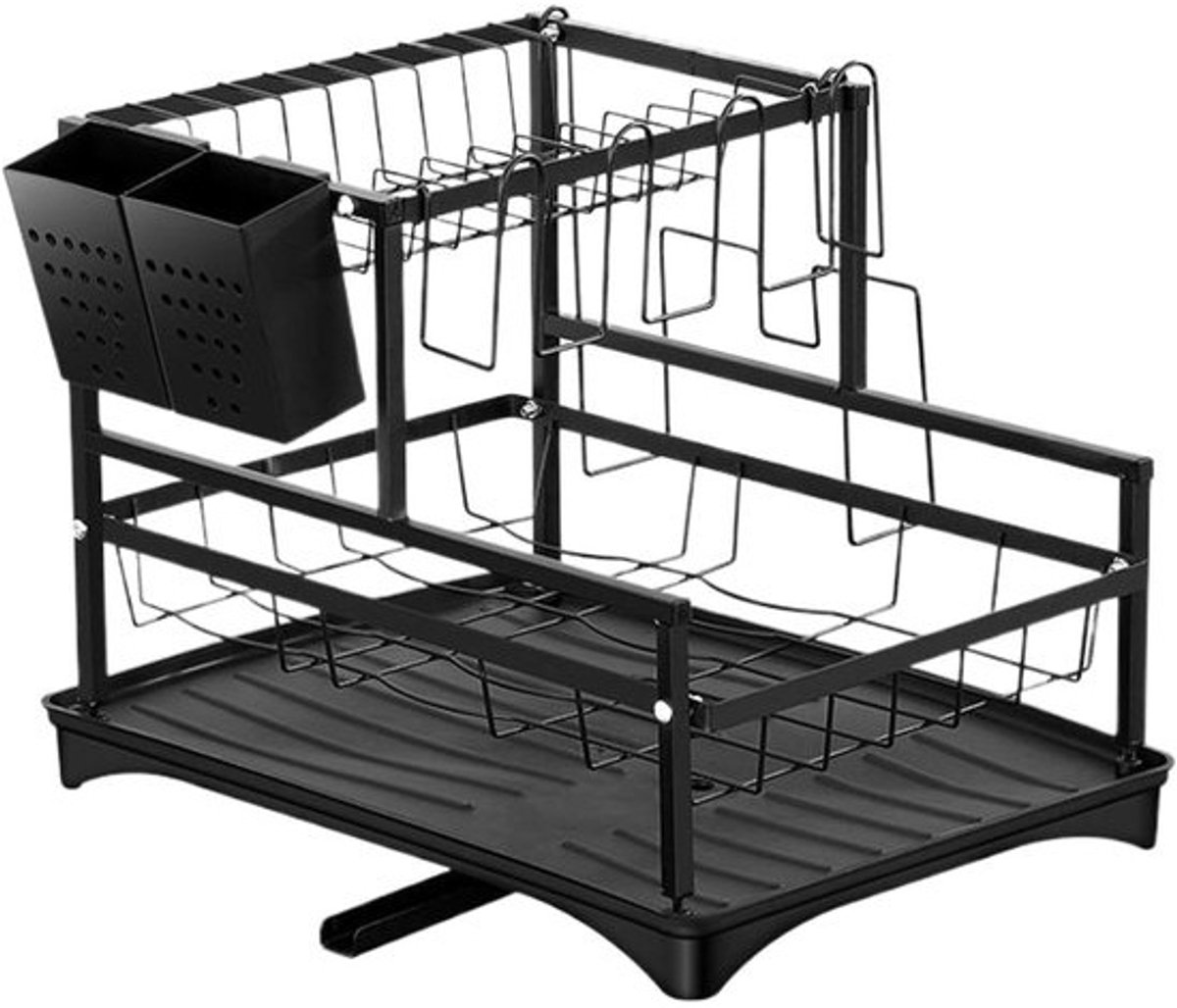 Afdruiprek Keuken - Organizer Borden - Keuken Ordenen - Dubbellaags Ontwerp - 13 x 35 x 13 cm - Zwart