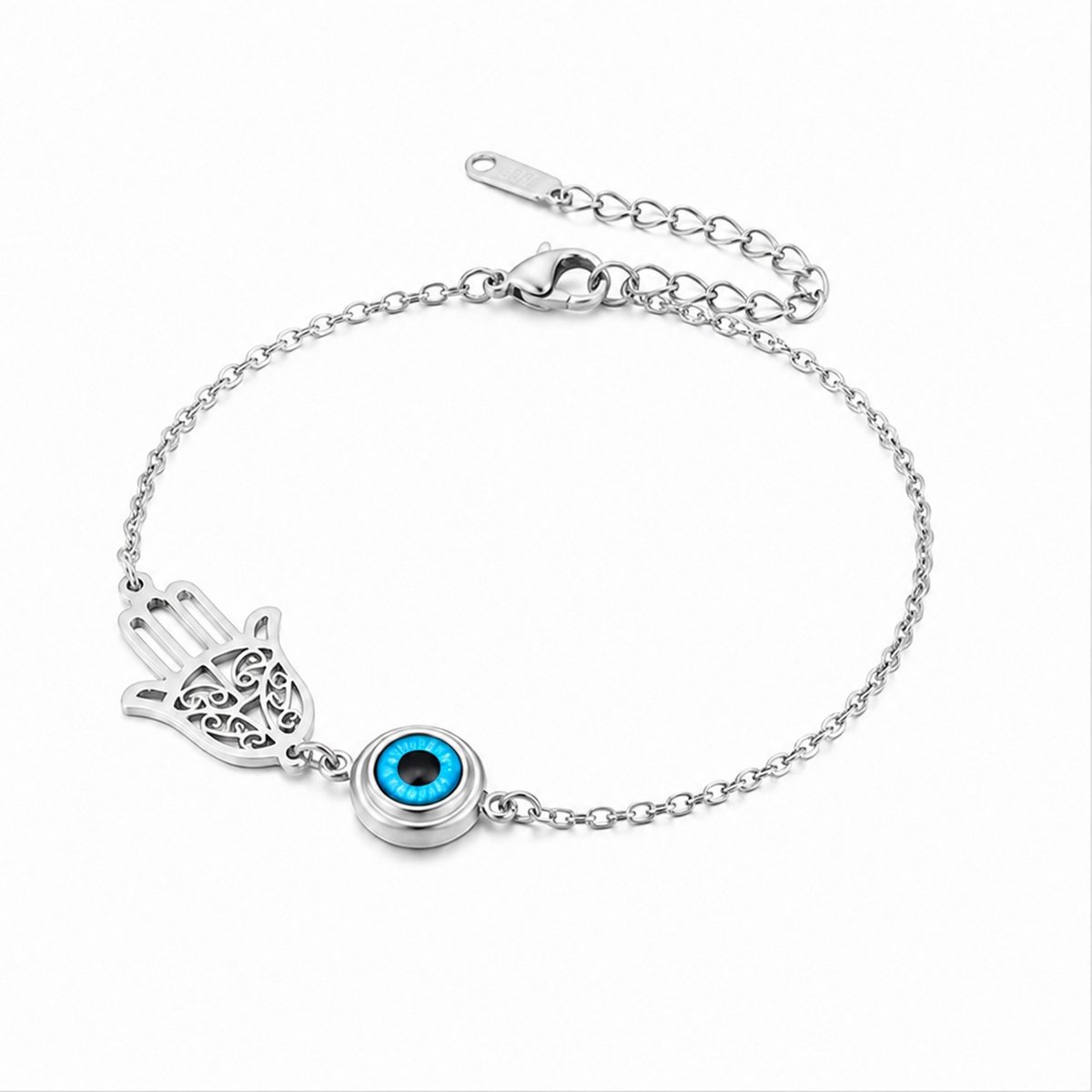 LGT JWLS - Dames armband - Zilverkleurig edelstaal - Hamsa en Evil Eye
