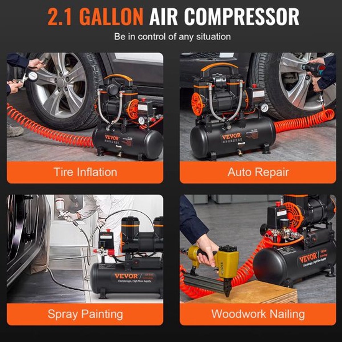 Luchtcompressor - 18L 900W - Olievrij - Draagbaar - Voor Banden Oppompen - Stille Compressor - Elektrisch