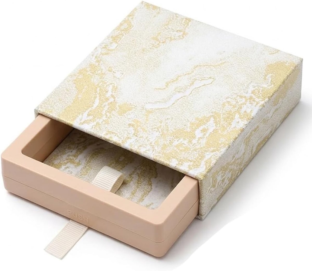 Elegante Geschenkdoos met Champagne Gouden Sieraden, Ringen, Oorbellen en Hangers - Perfect voor Verloving, Bruiloft en Verjaardag, Afmetingen 9 x 9 x 2 cm