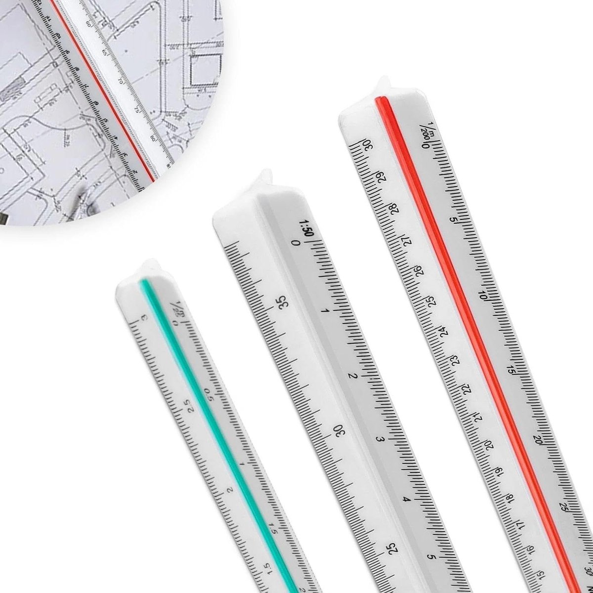 Houten driehoekige schaal van 30 cm voor architecten en technische tekenaars | 12 schalen voor nauwkeurige metingen en ontwerpen