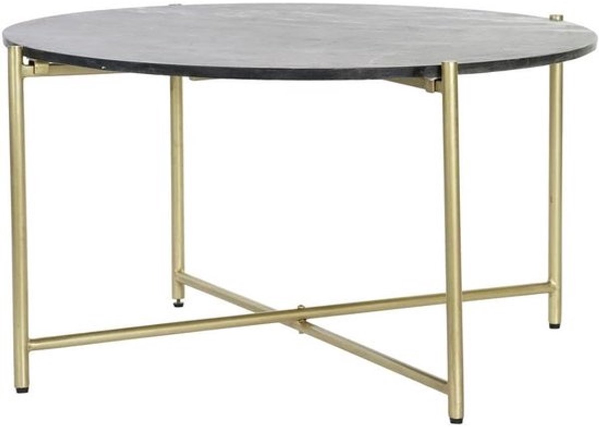 Eettafel Marmer - Salontafel Rond - Woonkamer Decoratie - Marmerlook Blad - 81 x 81 x 44 cm - Zwart Goud