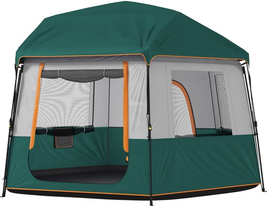 Tent 350x350x205 cm, groen Oxford-doek, kampeertent, familietent, stevig en duurzaam, praktisch en mooi, geschikt voor kamperen, tuinen, stranden en muziekfestivals, enz. — afbeelding 3