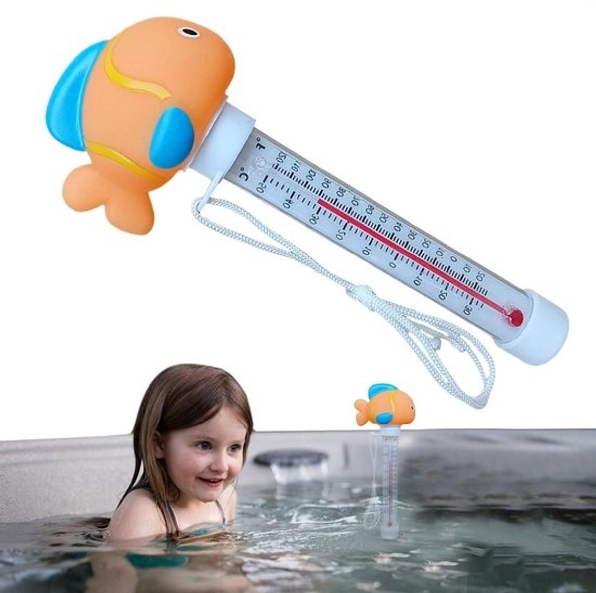Zwembadtemperatuurmeter - Watertester Dier - Water Temperatuur Meten - Splintervrij Ontwerp - 21 cm Lengte - Oranje