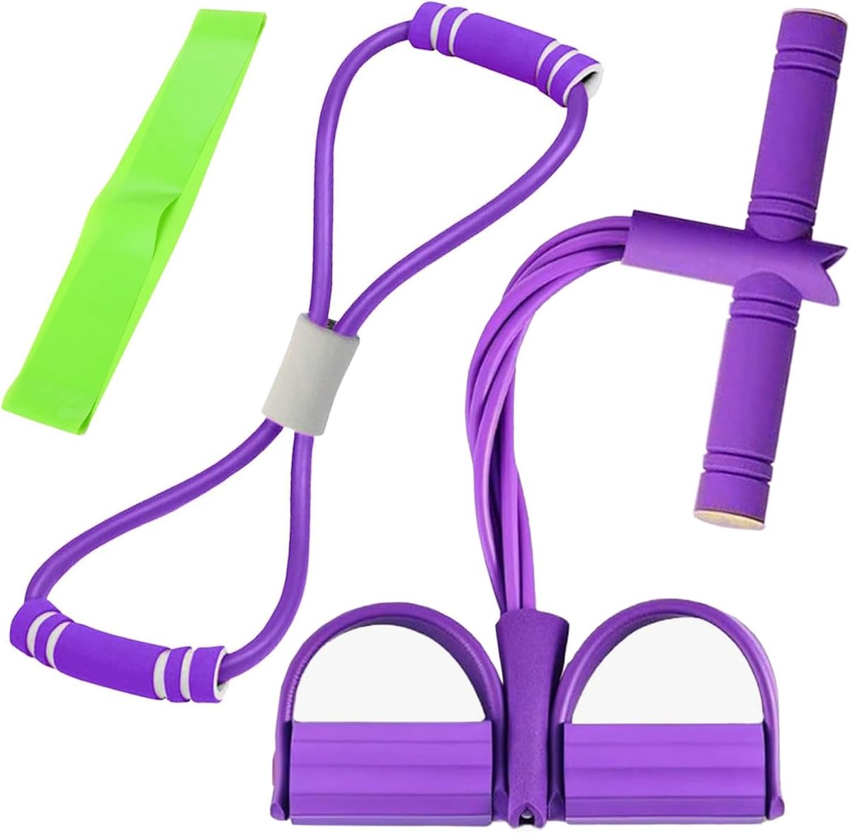Elastische buikspiertrainer - Paars - Fitness elastisch touw met 8 trekkers en 6 buizen - Voor thuis- en kantoorgebruik