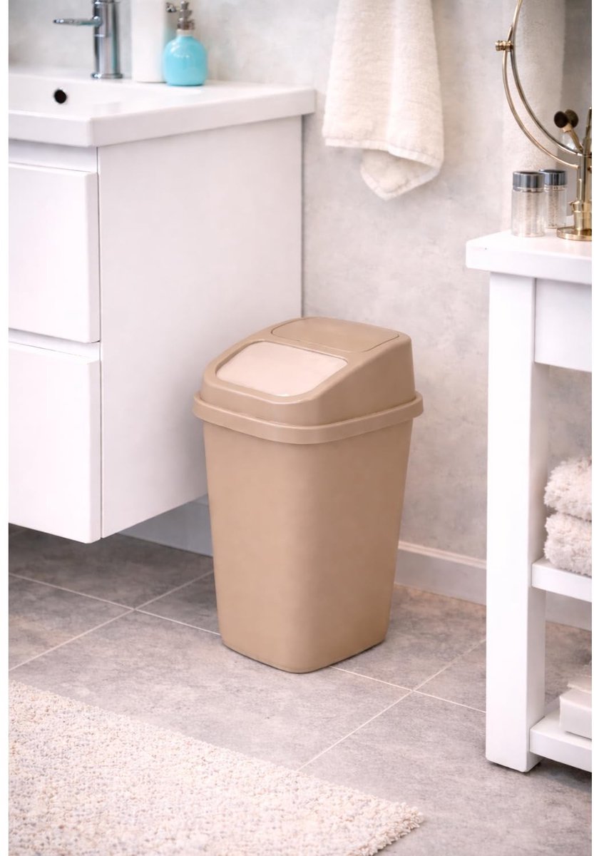 Vuilnisbak voor Badkamer - 10L - Beige met Swingdeksel