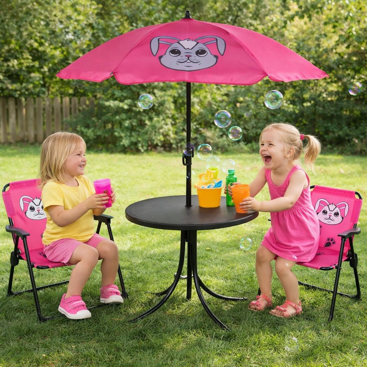 4-delige Kinder Camping Set - Met Tafel en Parasol - Roze