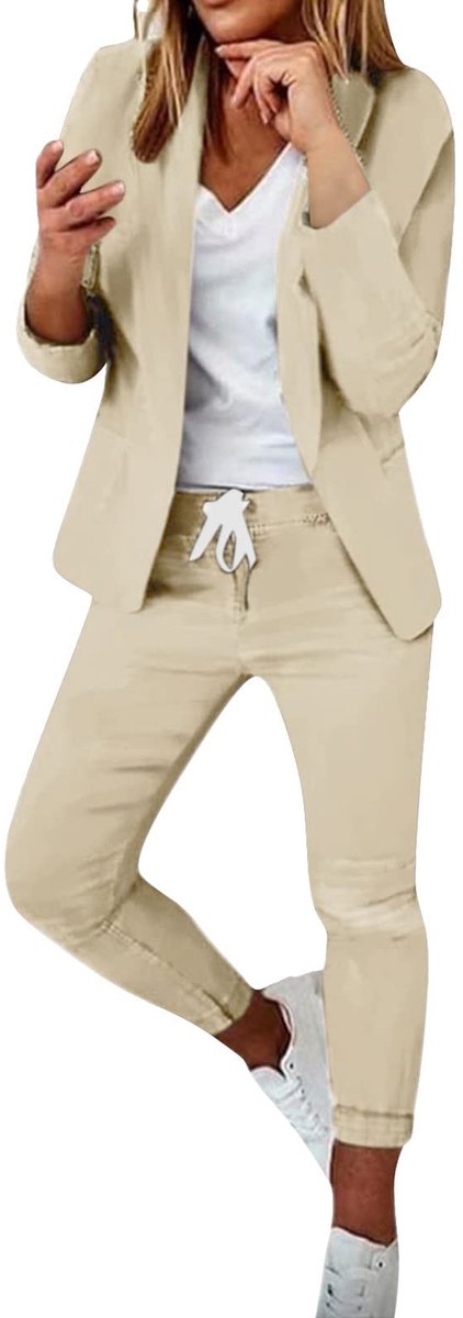 Dames 2-delige Business Suit Set - Beige - Slim Fit