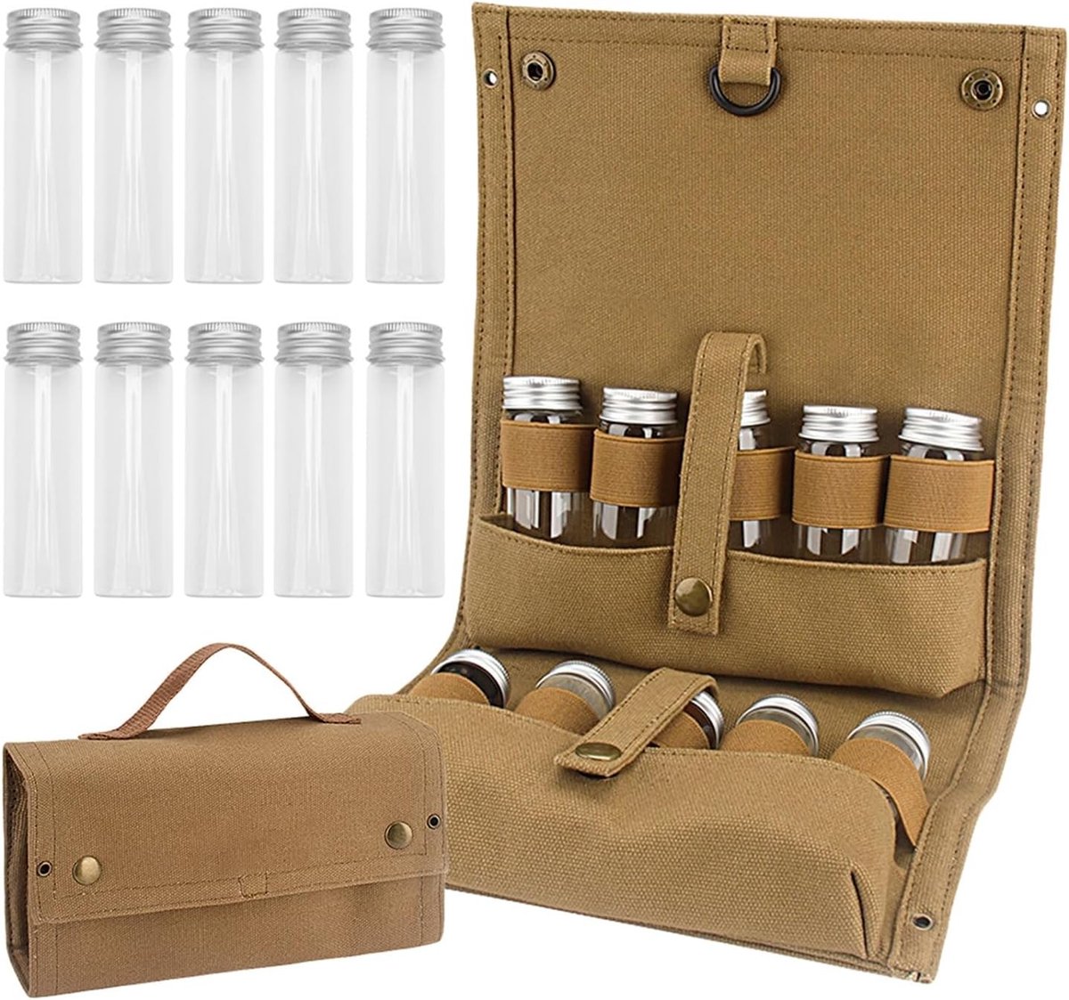 Draagbare Specerijenset voor Kamperen, 10 Stuks Kruidenset met Opvouwbare Tas, Perfect voor BBQ en Picknick Activiteiten