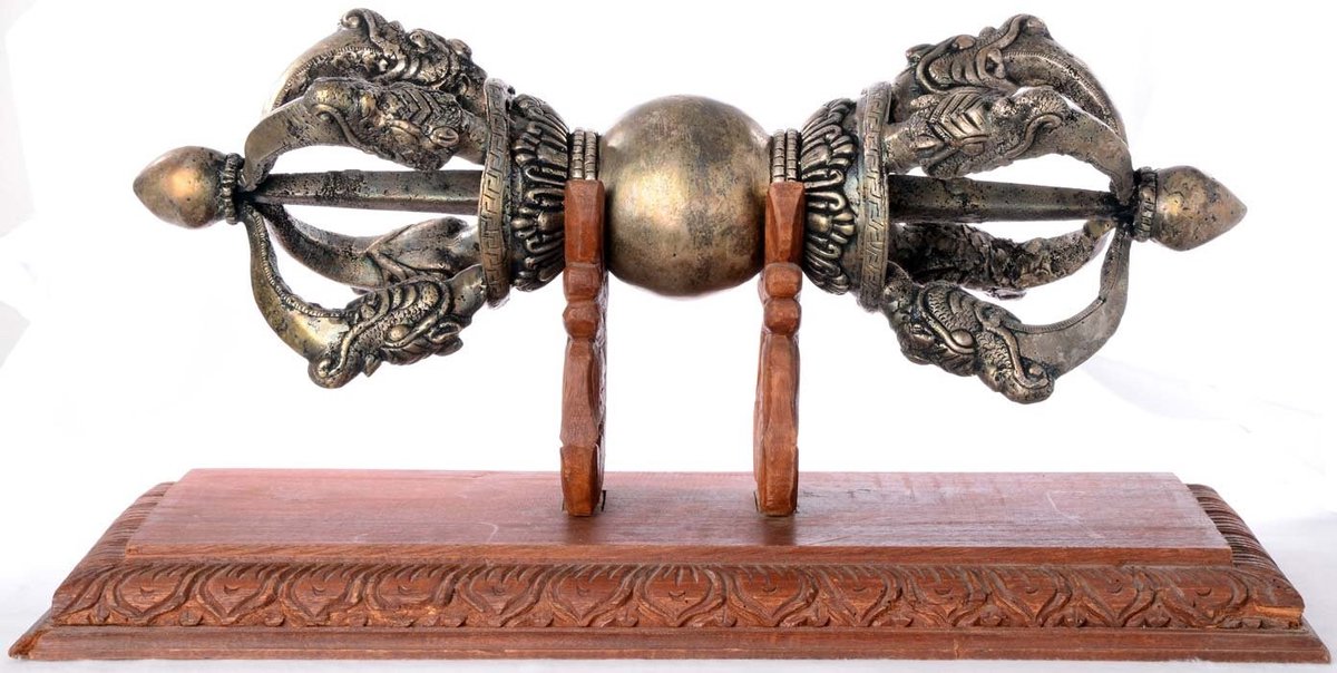 Dorje of Vajra - Antiek afgewerkt met houten standaard - 55 cm