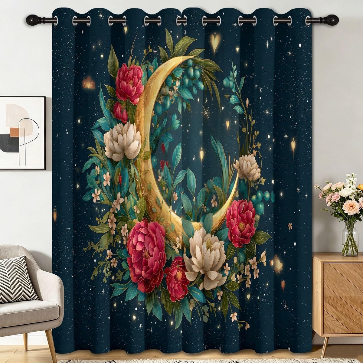 Verduisteringsgordijnen met sterrenhemel patroon - Set van 2 - Blauw
