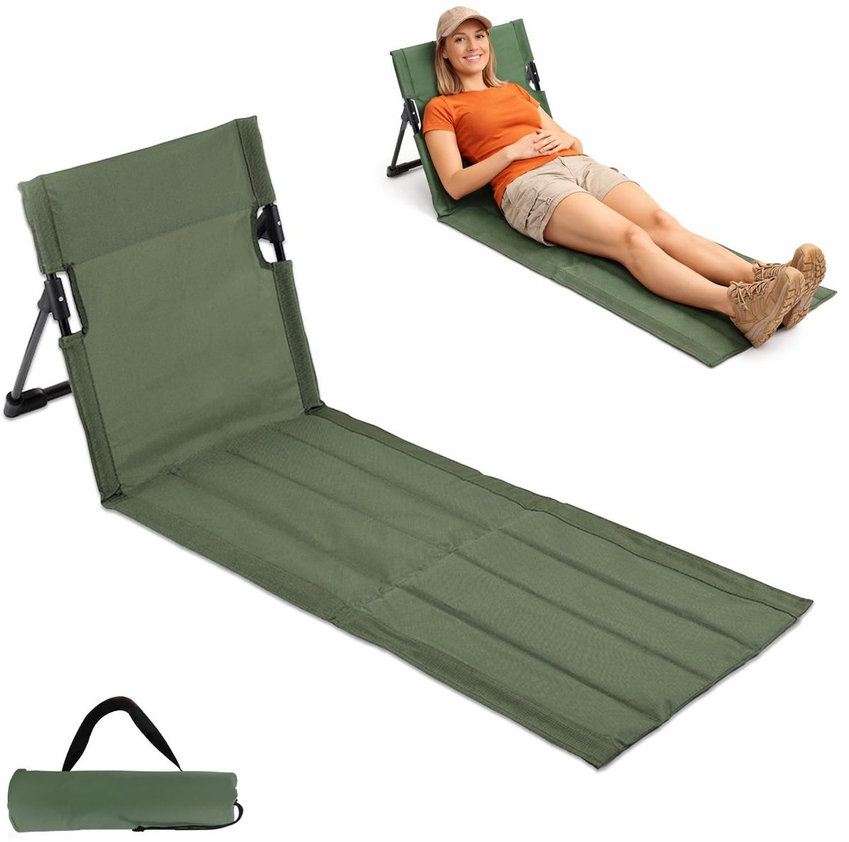 Vouwbare Strandmat met Rugleuning - 108 x 40,5 x 41 cm - Groen