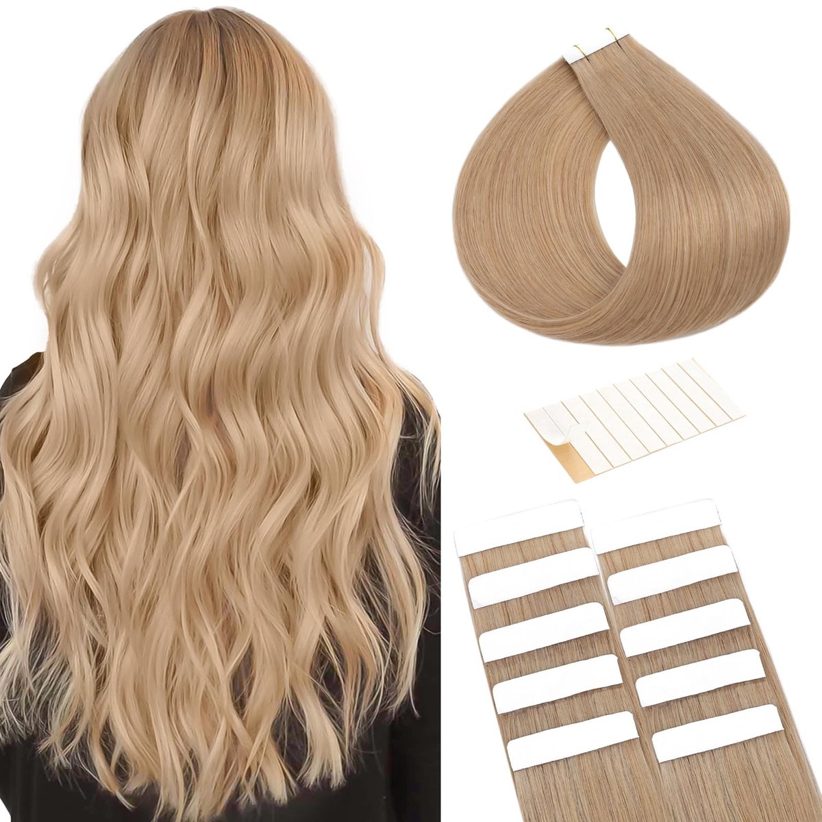 Tape-in Extensions - Echte Menselijke Haar - Donkerblond 40cm - 10 Stuks