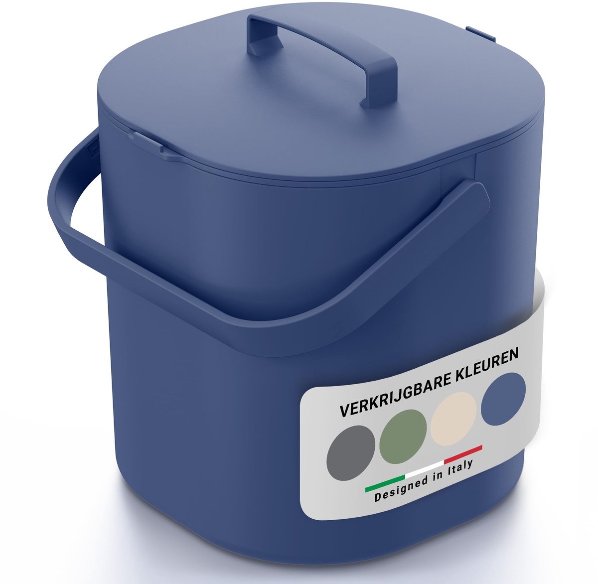 Afvalemmer keuken 6L - Met deksel en binnenzeef - Blauwe kleur