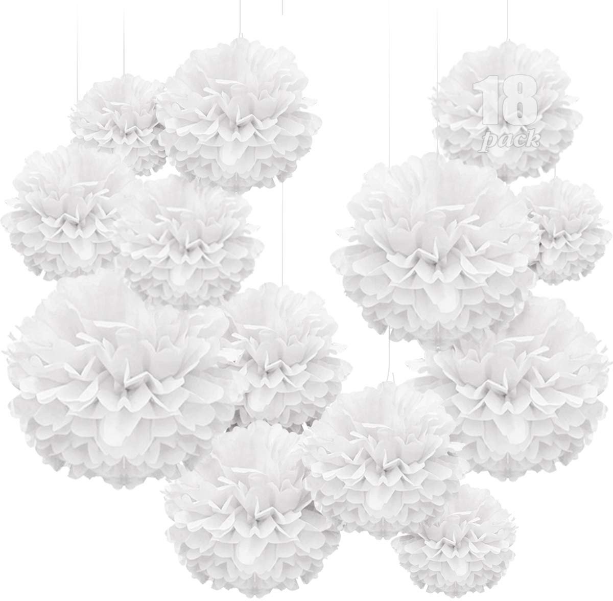 Tissue Papier Pompons - 18 Stuks - Wit