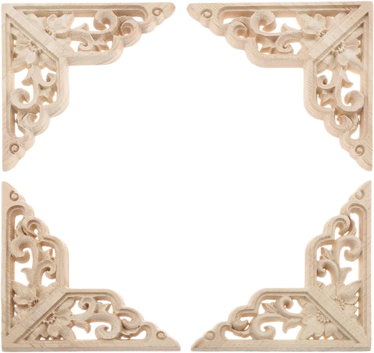 Houten Hoekdecoraties voor Raam, Tafel en Deur - Set van 4 Stuks, 15x15cm, Perfect voor Interieurdecoratie