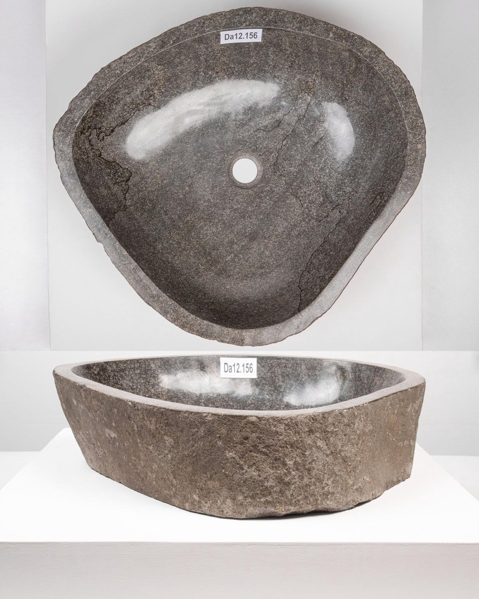 Natuurlijke Steen Wastafel - Grijs - 60 cm Ovaal