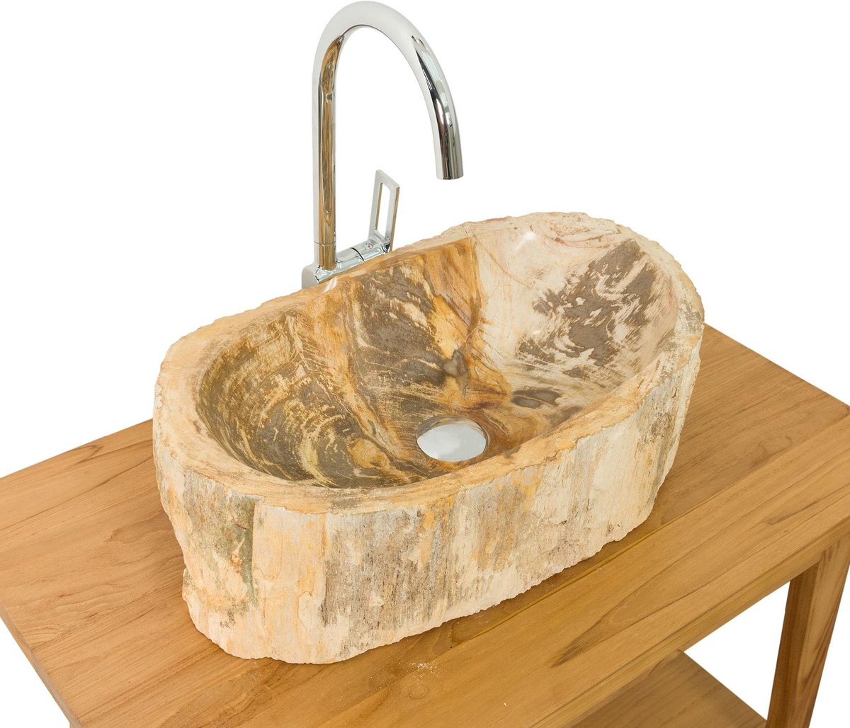 Wastafel van fossiel hout - 56x34x15 cm