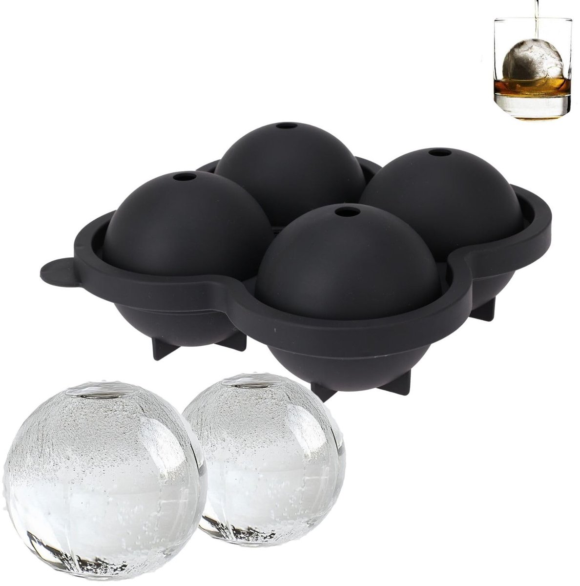 IJsblokjesvorm Rond - 4 Ballen voor Cocktails