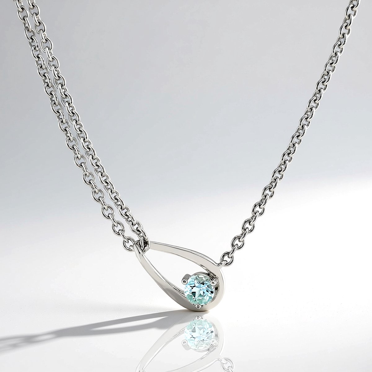Cavill - 925 Sterling Zilver Gerhodineerd - Braziliaanse Amblygoniet 0,23 ct - Elegante Dubbele Rij Ketting - Verstelbare Druppelvorm