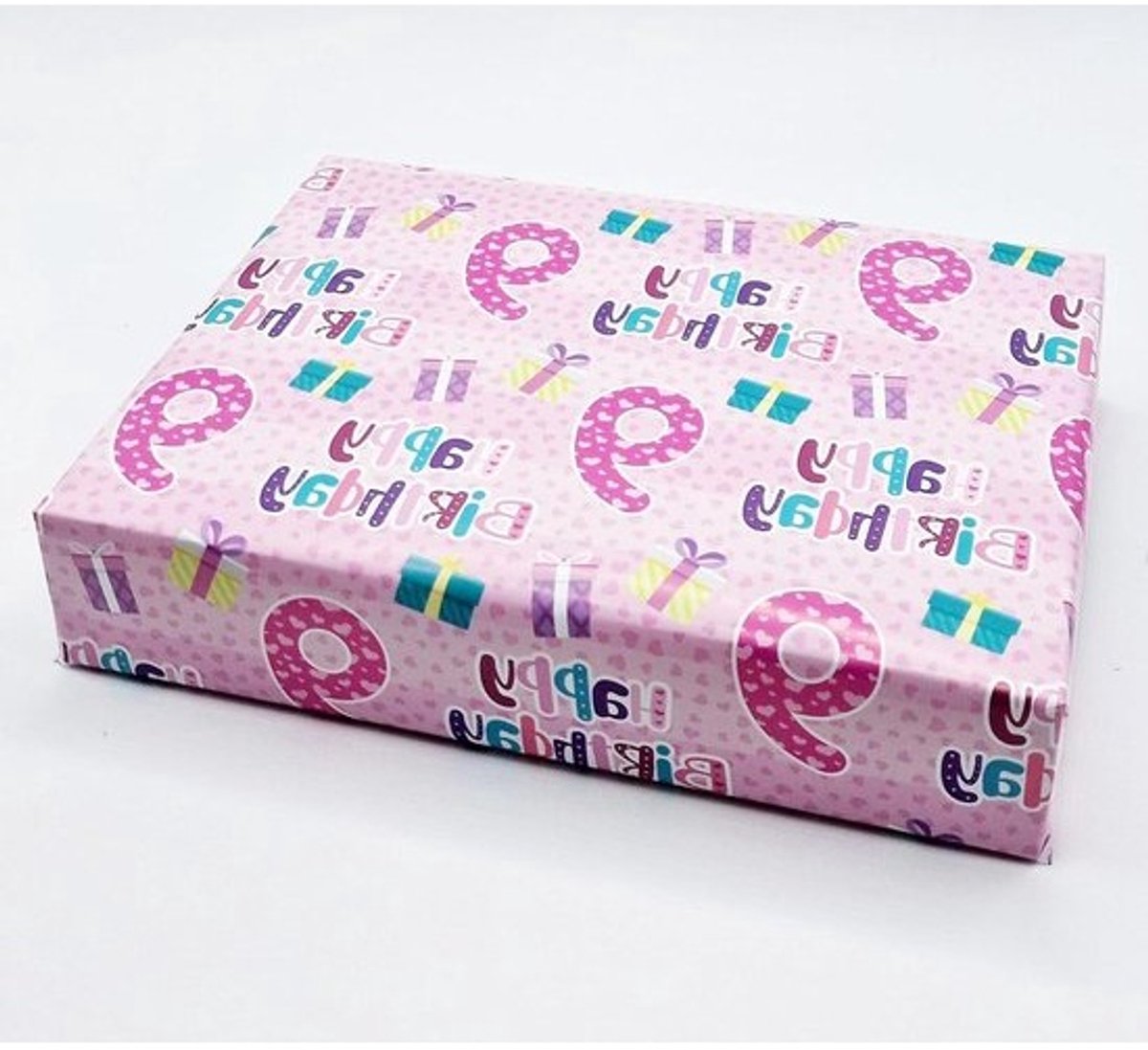 Inpakpapier Verjaardag Meisje - Cadeaupapier 9 Jaar - Verjaardag Vieren - Met Gratis Labels - 70x50 cm - Roze