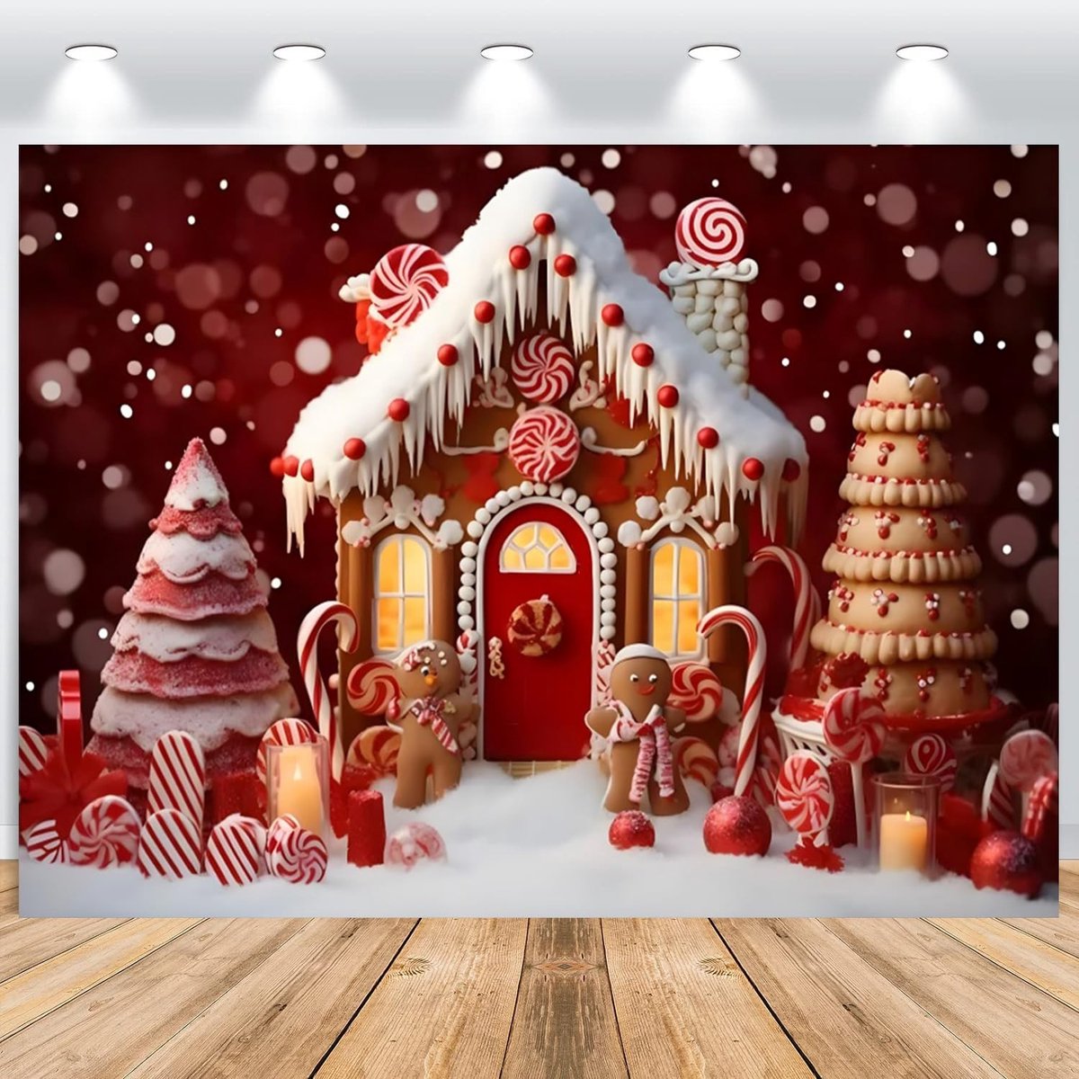 Kerstfotoachtergrond - Vinyl 3,6 x 3 m met ijs en kerstboom