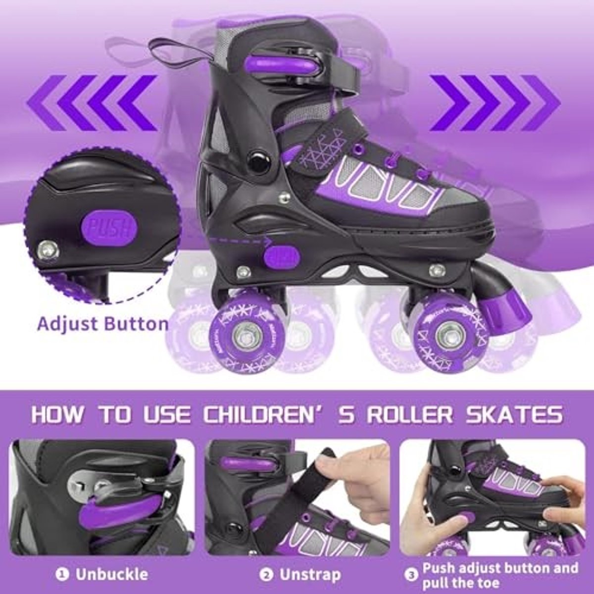 Verstelbare Roze Rollerskates voor Kinderen - 4 Maten