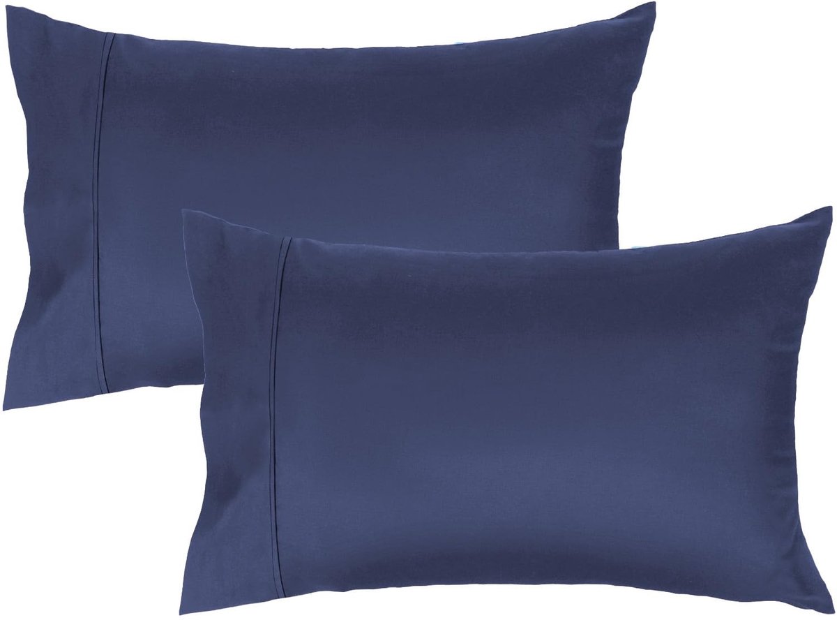 Kussenhoezen Set van 2 - 50x70cm Katoen Satijn Marineblauw