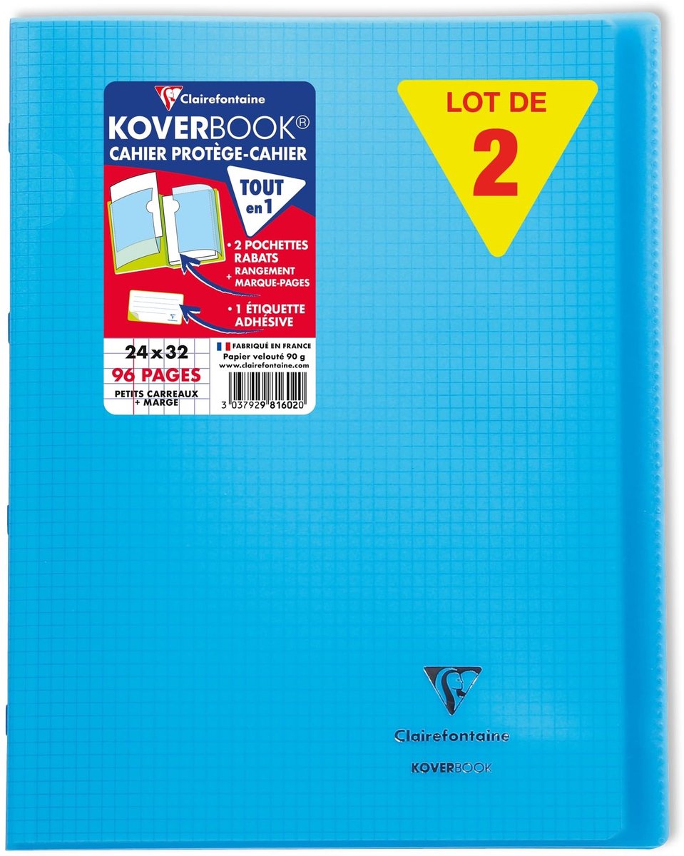 Notebook A4 met 96 pagina's - Blauw met ruit en rand - Pak van 10