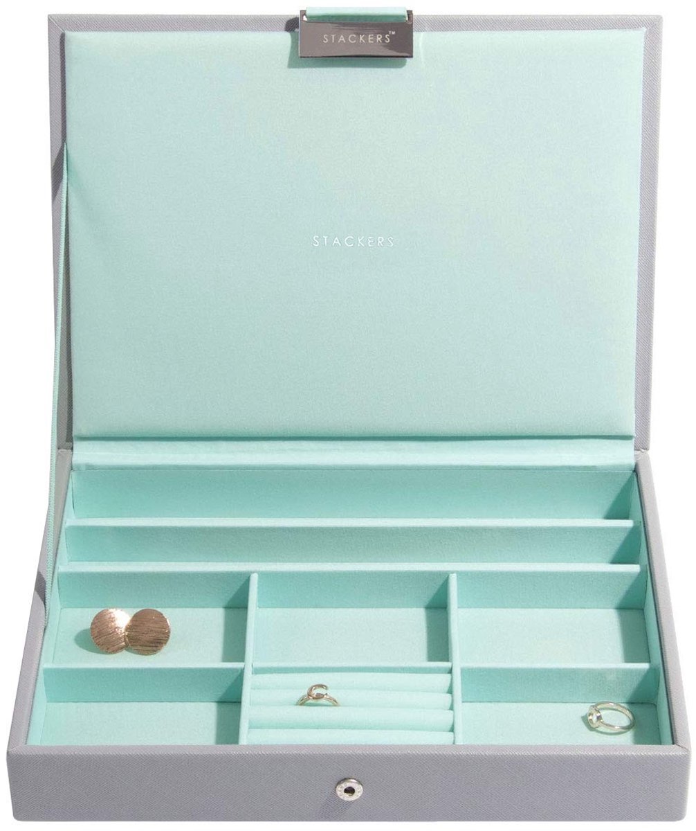 Medium sieradenbox - Dove grey met mint groene voering