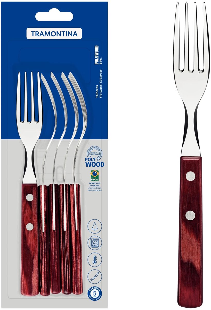 Set van 6 Polywood Tafelvorken - Rood Handvat - 19 cm