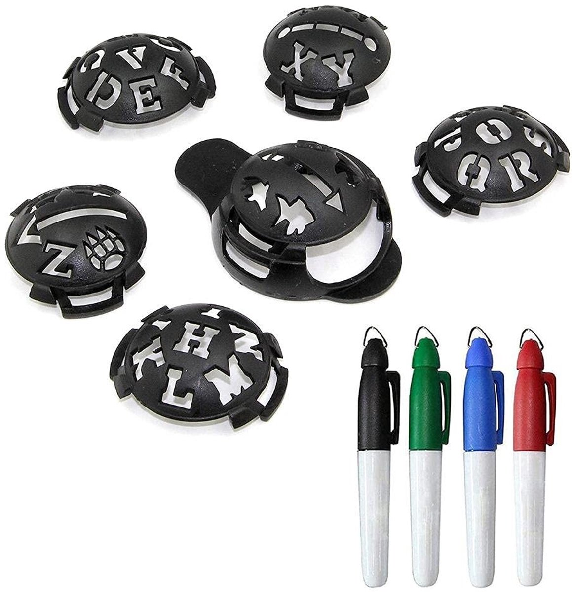 Golfbal markeringsset - 10 stuks met sjablonen en kleurmarkers